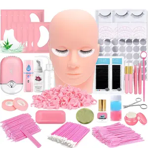 Professional Lash Extension Kit – Beginner Training Set with Mannequin Head, D Curl Mixed Lashes (8–15mm), USB Fan, Lash Shampoo & Tools