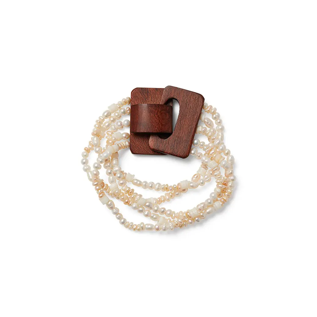 Ivory Pearl Bracelet With Wood Closure