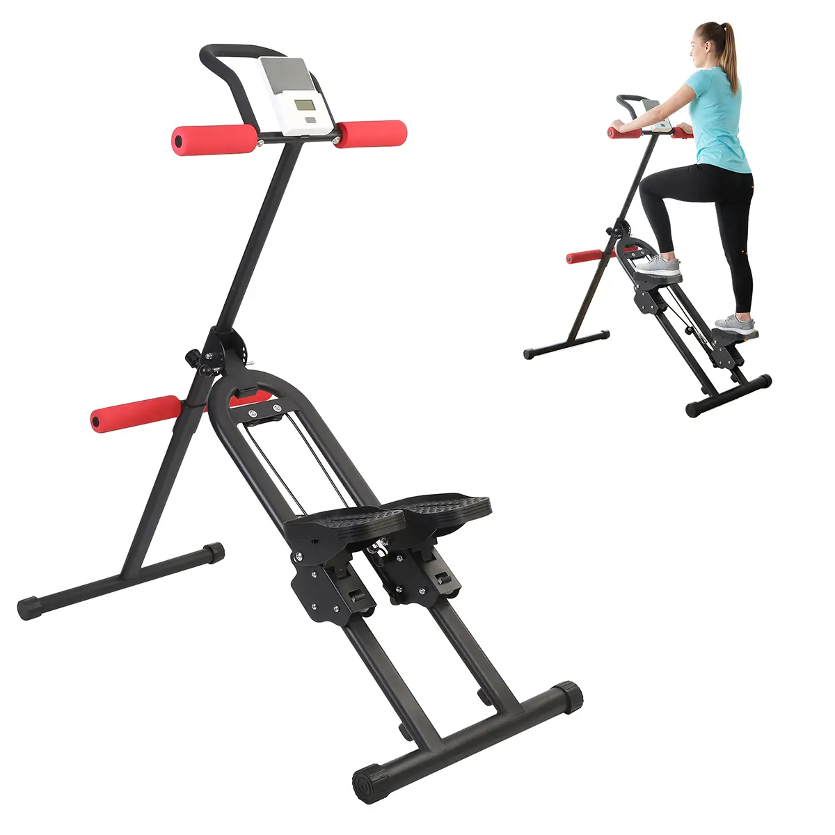 2 in 1 Fitness Stair Stepper w/Handlebar - Home Workout Equipment, Extended Step Range Climber for Legs Aerobics Training