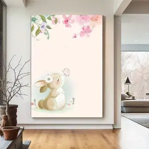 1PC,2D Flat Cartoon Rabbit Floral Theme Backdrop, Festival Party Decoration Cloth, Children's Birthday Photography Background Cloth, Cute Animal Flower Party Photo Background Curtain, Indoor Event De