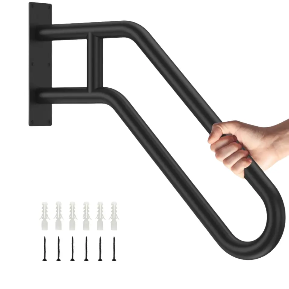 Wall Mount Stair Handrail, Indoor & Outdoor Step Safety Rail with Black Finish & All Mounting Hardware, Durable Metal Grab Bar for Elderly & Disabled, Home Corridor Support Rail