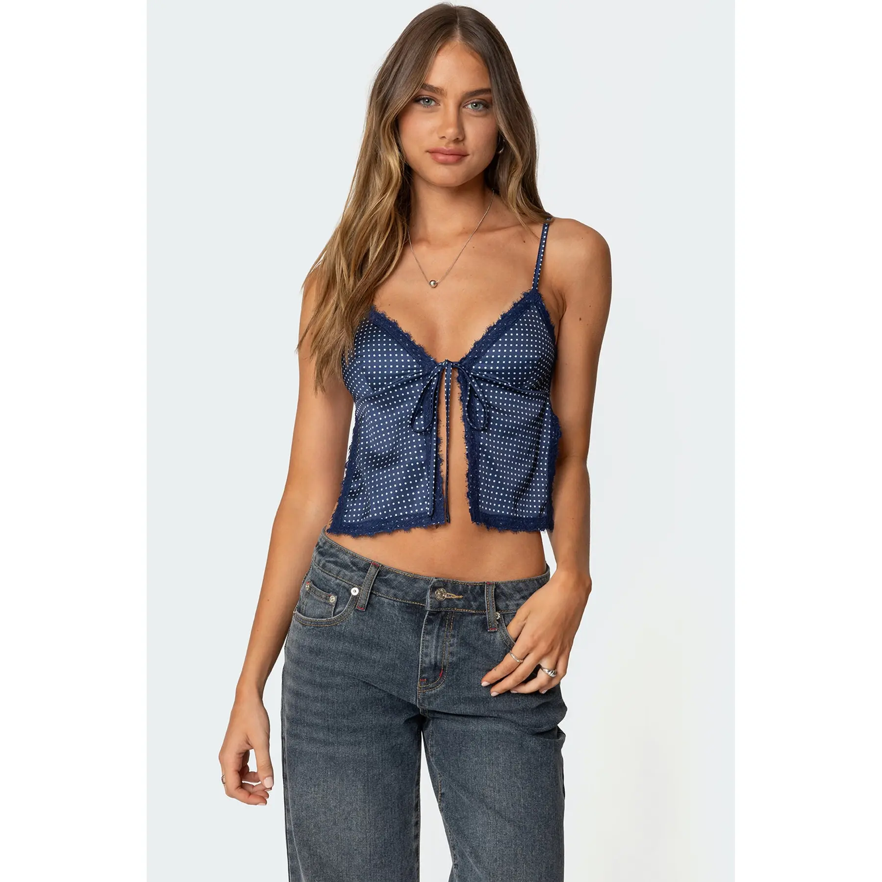 Backless Satin Effect Polka Dot Top