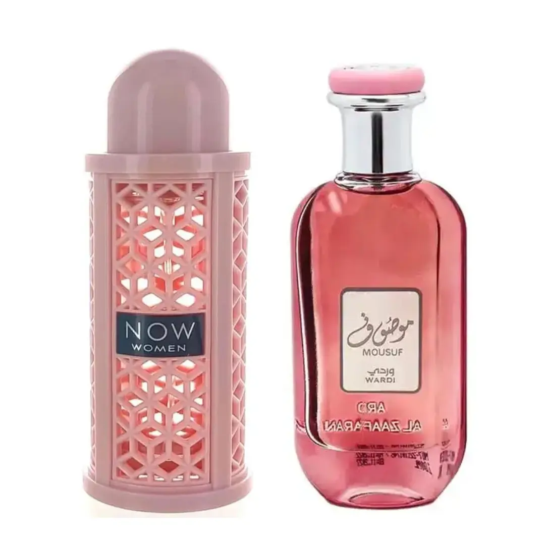 Lattafa Women's Floral Fruity Fragrance Full-Size Multi-Pack Gift Set - MOUSUF WARDI + NOW Rave EDP Perfumes, 2x100ml (3.4 fl oz Each, 200ml Total), Rose-Infused Elegant Fruit-Flavored Flower Bouquet Fragrance Set, Flower Bouquets