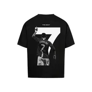 CR7 Comfortable Cotton Men's Round Neck Short Sleeves T-shirt 180g Streetwear Casual Top with 'The Goat' Graphic