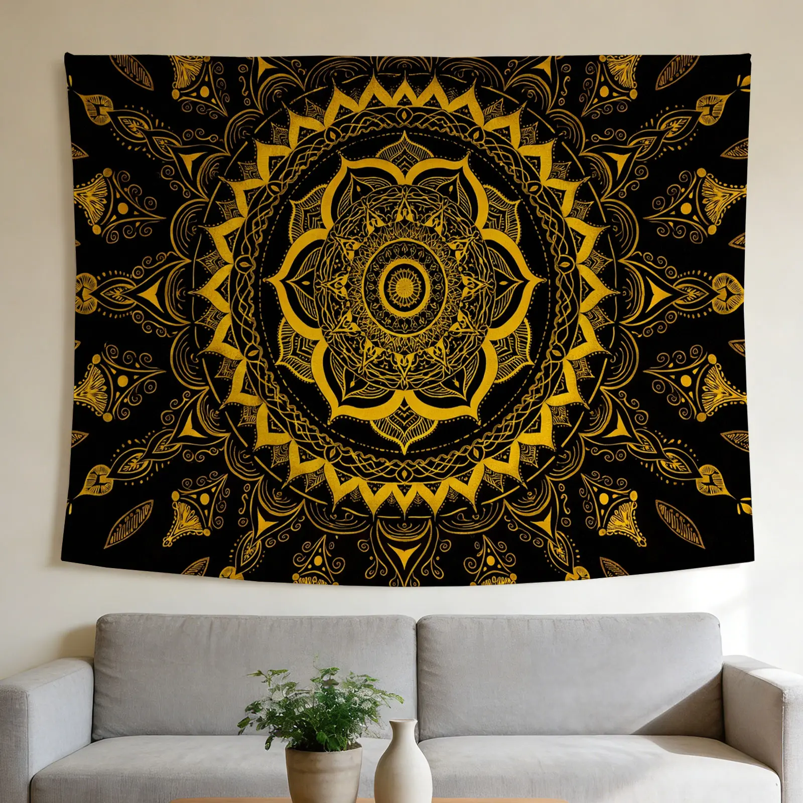 Mandala Tapestry Golden Oriental Intricate Pattern Style Wall Hanging Suitable for Home Decor Valentine's Day Easter St.Patrick's Day Halloween Christmas and Other Festival Decorations.