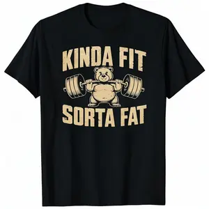 Men's Classic Oversized Short-Sleeve Round Neck Smooth Cotton T-Shirt - Menswear Streetwear Casual Graphics Top for Gym Weightlifting, "Kinda Fit Sorta Fat" Tee