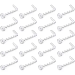 18g Clear Nose Ring Retainer Bioflex L Shape Nose Rings Studs   Flat Top
