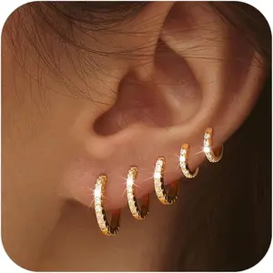 Tewiky&Dearmay 5 Pairs Hoop Earring Sets for Women Small Hypoallergenic Trendy Waterproof Lightweight Multiple Cartilage Earring for Lobe Cartilage Helix for Women Valentine's Day Gift