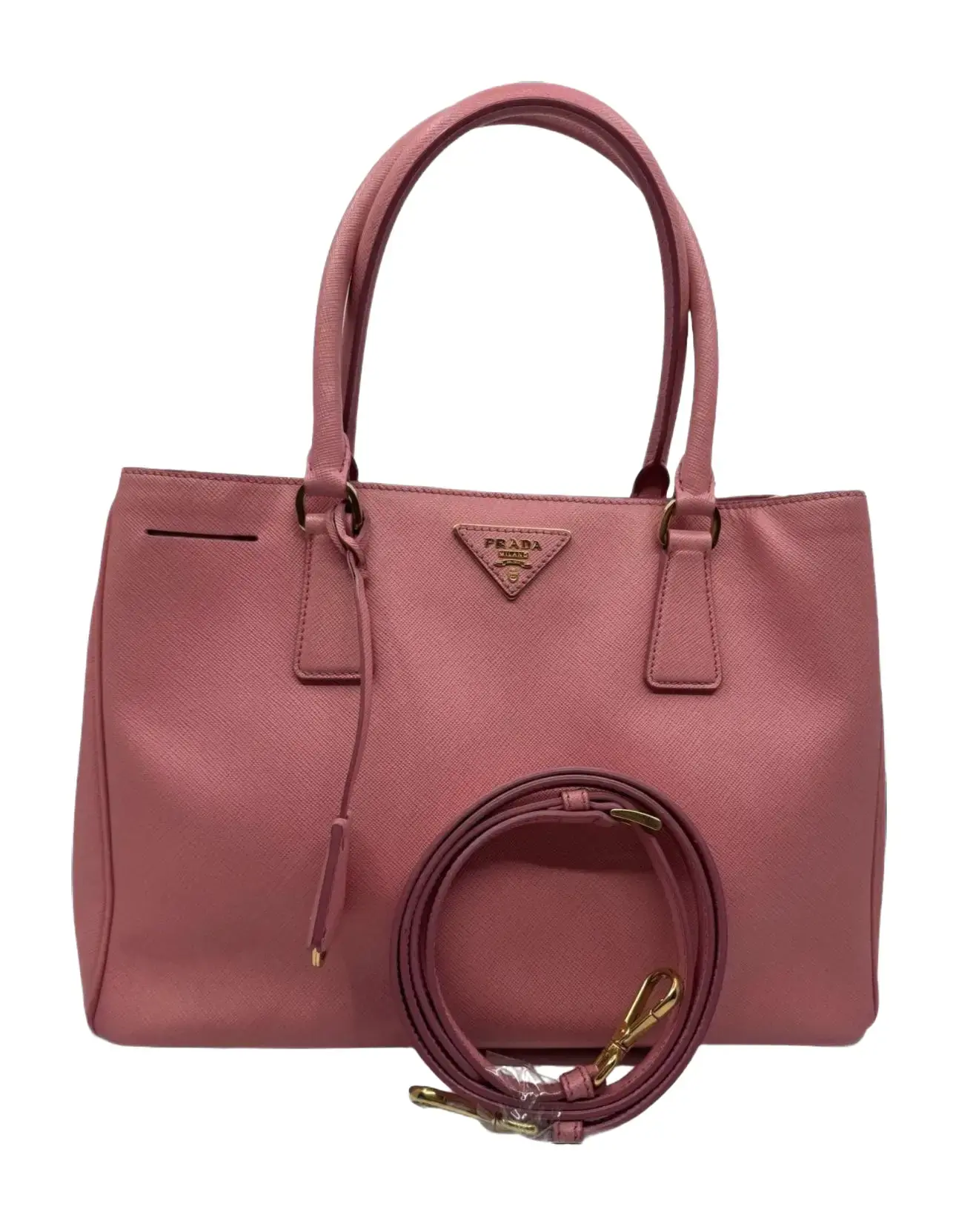 Pre-owned PRADA Saffiano Leather Tote Bags Galleria Bubblegum Pink W/ Strap Two Way Bag
