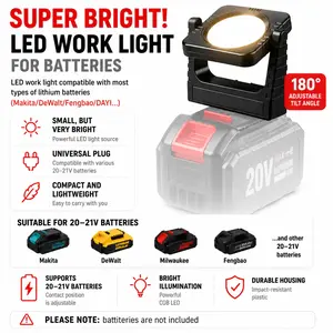 Universal LED Work Light Compatible with Milwaukee Makita Dewalt Fengbao Dayi 20-21v Batteries, 10w 2000lm Floodlight, Portable Work Light, Camping Car Repair Emergency Lighting