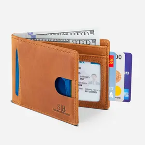 SERMAN BRANDS RFID Blocking Slim Bifold Genuine Leather Thin Minimalist Front Pocket Wallets for Men Billfold Wallet Men Gift