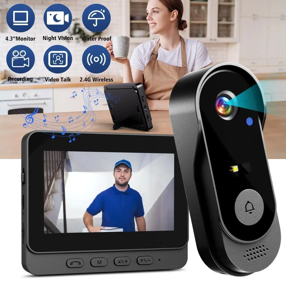 【Summerfinds】1080P Wireless Doorbell Camera with Monitor, No Subscription Free Storage, No WiFi/APP Required, Waterproof Video Intercom Door Bell, Two-Way Audio, 170° View Angle, Night Vision Security Doorbell for Home,for Valentine’s Day Gift