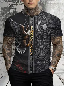 Men's Mexico Theme Digital Print T-Shirt, Short Sleeve Round Neck Summer Top, Fashion Casual Streetwear Classic Tee, Breathable Mesh Fabric