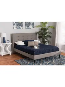 Baxton Studio Casol Queen Size Mid-Century Modern-Transitional Gray Fabric Upholstered Platform Bed with Cushioned Headboard, 66.5x88.4x40.9 in., Indoor Furniture