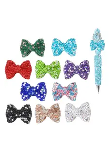 5/10/20Pcs Bow Focal Beads for Pens Polymer Clay Fancy Bead Sparkly Rhinestone Spacer Beads Bead Assortment for Beaded Pens Bracelets Keychain Jewelry Making