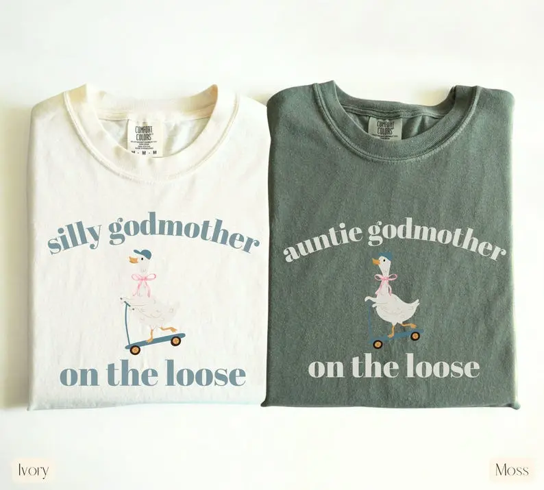 Comfort Colors Auntie Godmother T-Shirt, Goose Godmother Gift Proposal, Shirt for New Godmother, Cute Auntie Graphic Tee, Funny Silly Goose Outfit