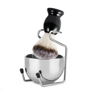 Shaving Set, 3 Counts/set Including Shaving Brush & Stainless Steel Foaming Soap Bowl & Brush Holder, Ideal Gift for Beard Men, Shaving Products