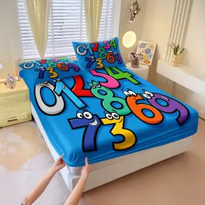 3Pcs Colorful Animated Numbers Fitted Sheet Set, Whimsical Digital Print Bedding Set, Soft and Cozy Microfiber Bedspreads, Ideal for Kids' Rooms and Adding Fun to Your Bedroom Decor! Includes 2 Pillowcases, No Pillow Core