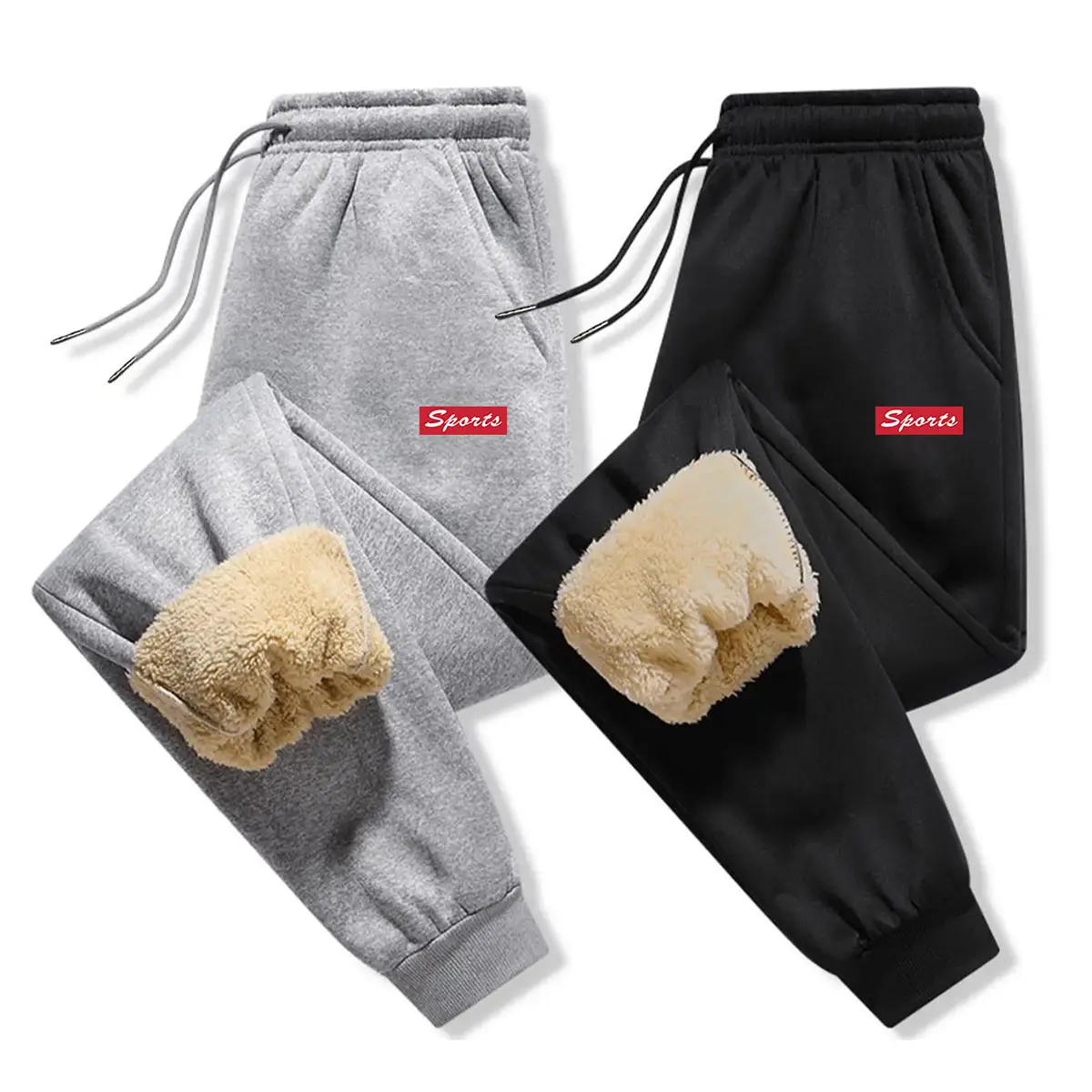 Men's thickened fleece-lined trousers, regular fit with letter printing, casual and comfortable, waterproof elastic waistband, winter faux lamb fur trousers,men's sportswear, casual grey sports, sports apparel,. pantalones para hombre pants for men