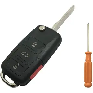 4 Buttons Folding Replacement Key Fob Cover Case fit for VW Jetta Passat Golf Beetle Rabbit GTI CC EOS Keyless Entry Fob Shell