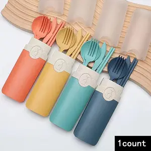 Portable Tableware Set Cutlery, 5 Counts/set Including Knife, Fork, Spoon, Chopsticks & Storage Box, Camping Outdoor Tableware, Student Tableware Set, Picnic Set