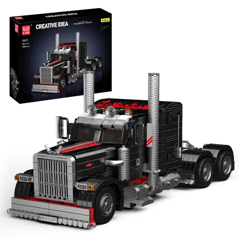 Mould King 10037 Flatbed Semi Truck Tow Road Trailer Muscle Car Collectible Blocks Set, 1797-Piece Unisex DIY Building Kit with Bricks & Parts, Transportation-Themed Toy Model Building Kits for Hands-On Learning, Kids' Gift