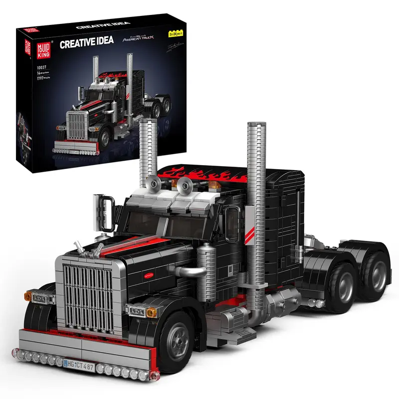 Mould King 10037 Flatbed Semi Truck Tow Road Trailer Muscle Car Collectible Blocks Set, 1797-Piece Unisex DIY Building Kit with Bricks & Parts, Transportation-Themed Toy Model Building Kits for Hands-On Learning, Kids' Gift