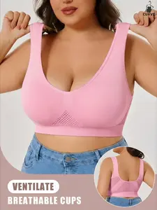 Women's Plus Size Plain Backless Bra, Padded Comfy Bras, Underwear, Casual, Aesthetic, Breathable Cut Out Design, Removable Pads, Soft Comfort, All Seasons Wear, Day, Perfect Gift