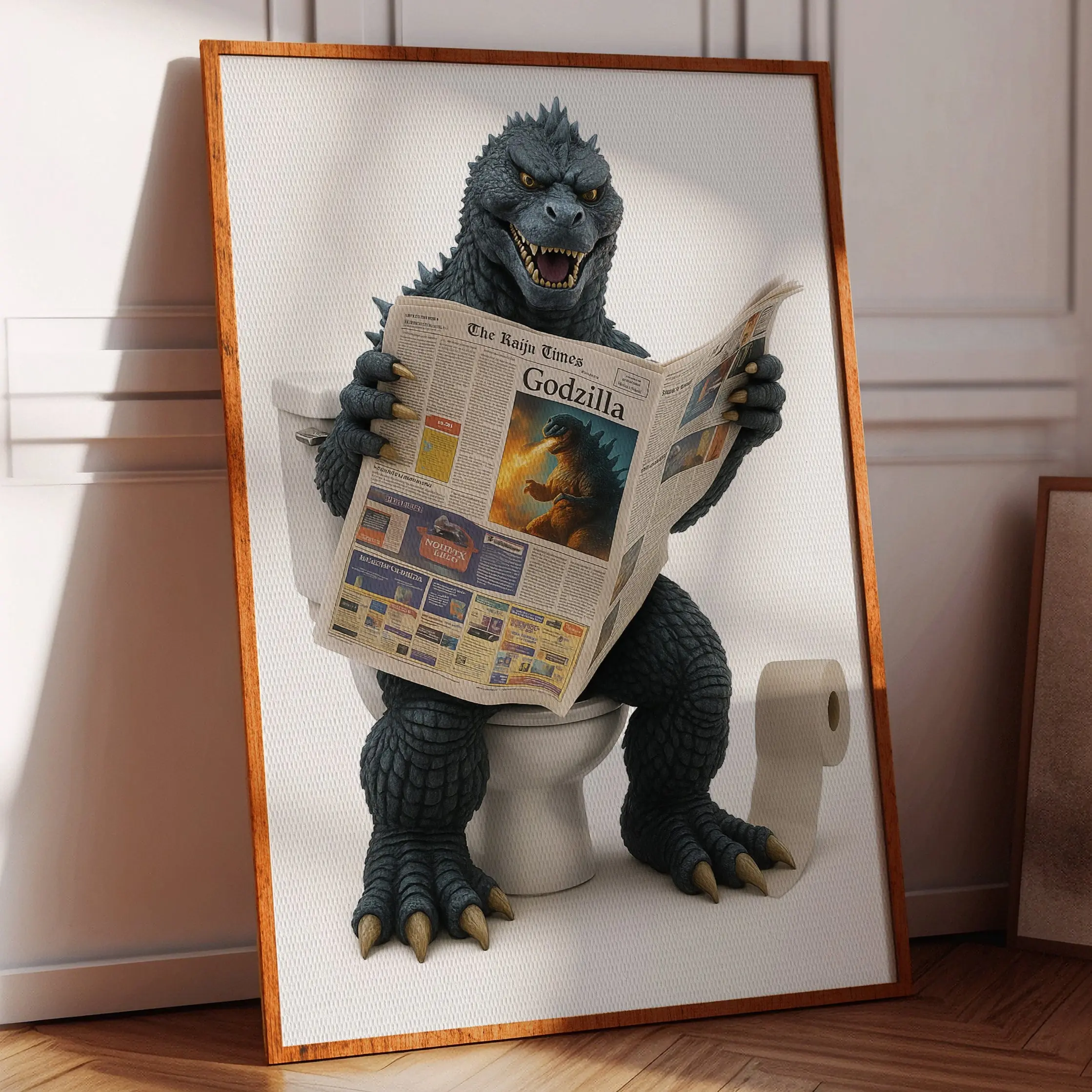 Godzilla on the Throne Poster,  Wall Decor Retro Art Print