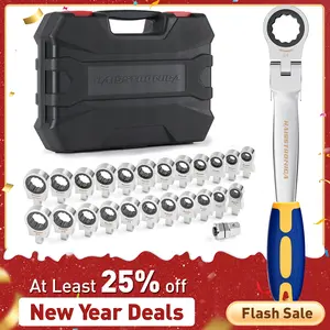 haisstronica 24-in-1 Flex Head Ratchet Wrench Set – Metric & SAE Tools for Auto Mechanics, Men, and Christmas Gifts