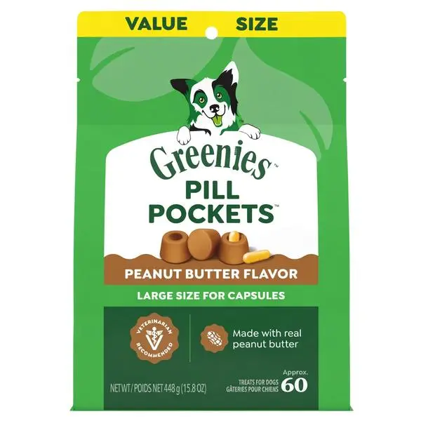 Greenies Pill Pockets for Dogs Large – 15.8 oz Peanut Butter Flavor Capsule Medication Treats
