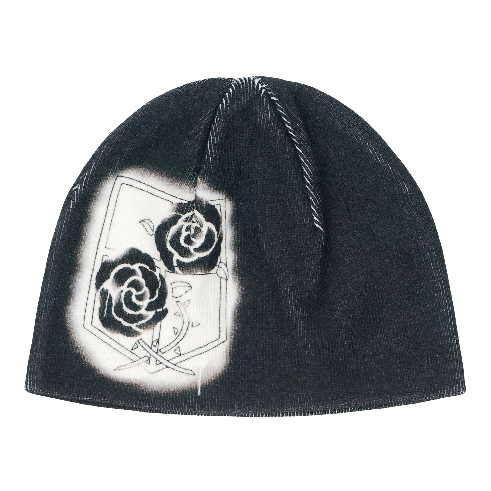 Anime Fan Fitted Beanie, Black Cuffed Knit Hat with Graphic, Soft Nylon Acrylic Wool Blend Winter Cap, beanie fitted, Attack On Titan, Anime Fans, Casual