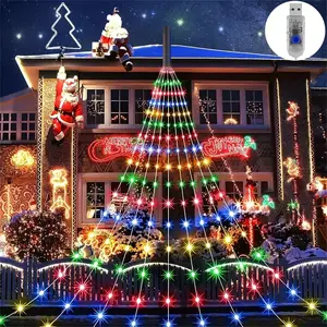 180 LED USB Powered Color Changing Waterfall Lights String, Indoor Outdoor Christmas Tree Garden Bedroom Party Decoration, Tacky Christmas Decor, Plug & Play No Batteries Needed