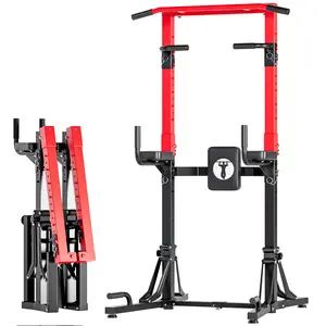 NICOLE SELECTION Power Tower with Adjustable Height & Foldable Design, Heavy Duty Pull Up Bar Station for Home Gym (150KG Load, Arm Protections, Stable Triangle Base)