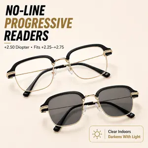 Progressive Multifocal Blue Light Reading Eyeglasses - Photochromic Semi-Rimless Readers for Men and Women, Strength Range +2.25 to +2.75