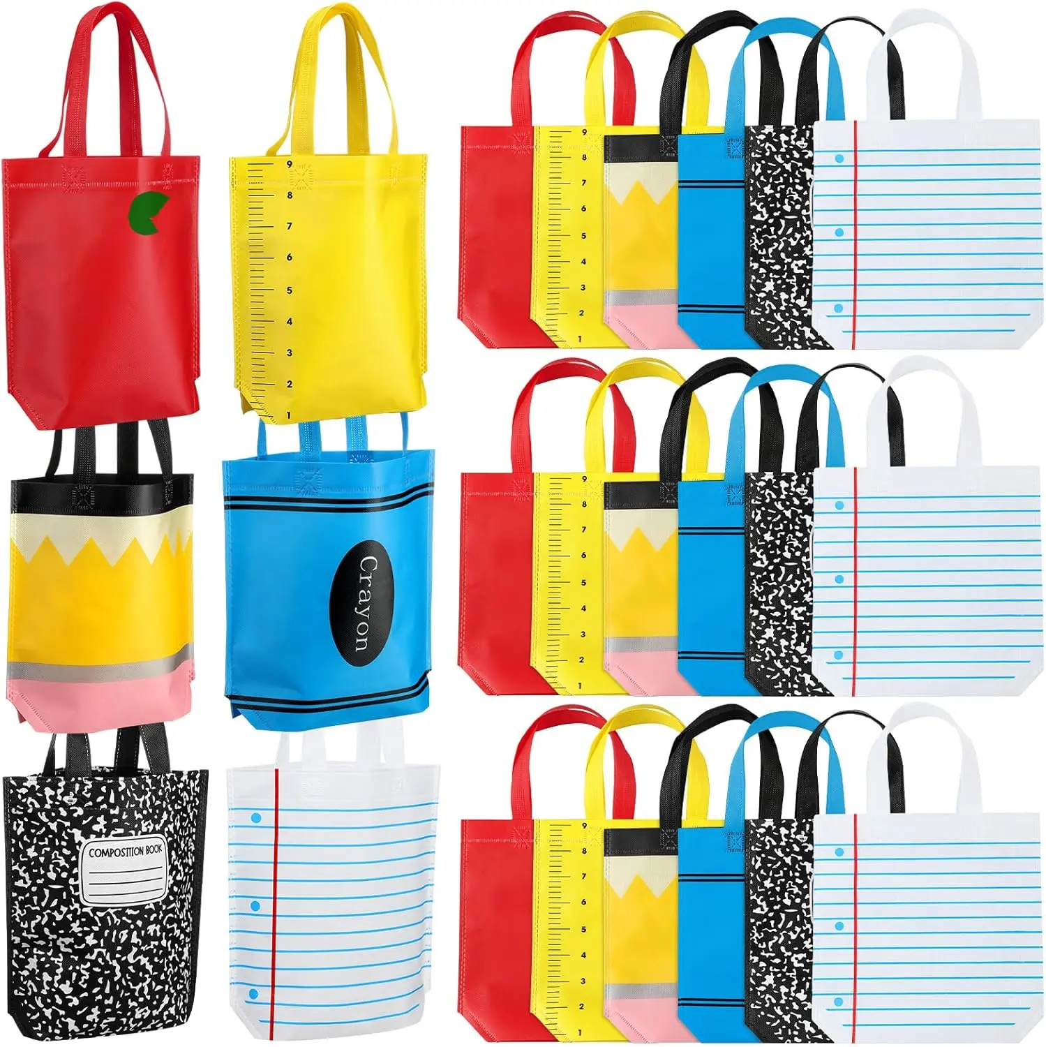 20/24/36 Pcs Back to School Gift Bags Pencil Goodie Bags Non Woven Crayon Handbags Party Favors Bag for Student Teacher,Birthday Thanksgiving Welcome First Day of School Kindergarten Party Gift,Classroom Gift Exchange