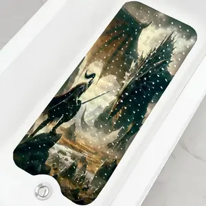 Dragon and Knight Battle Scene Bath Mat, suitable for bathtubs, laundry rooms, bedrooms, kitchens, and home décor.