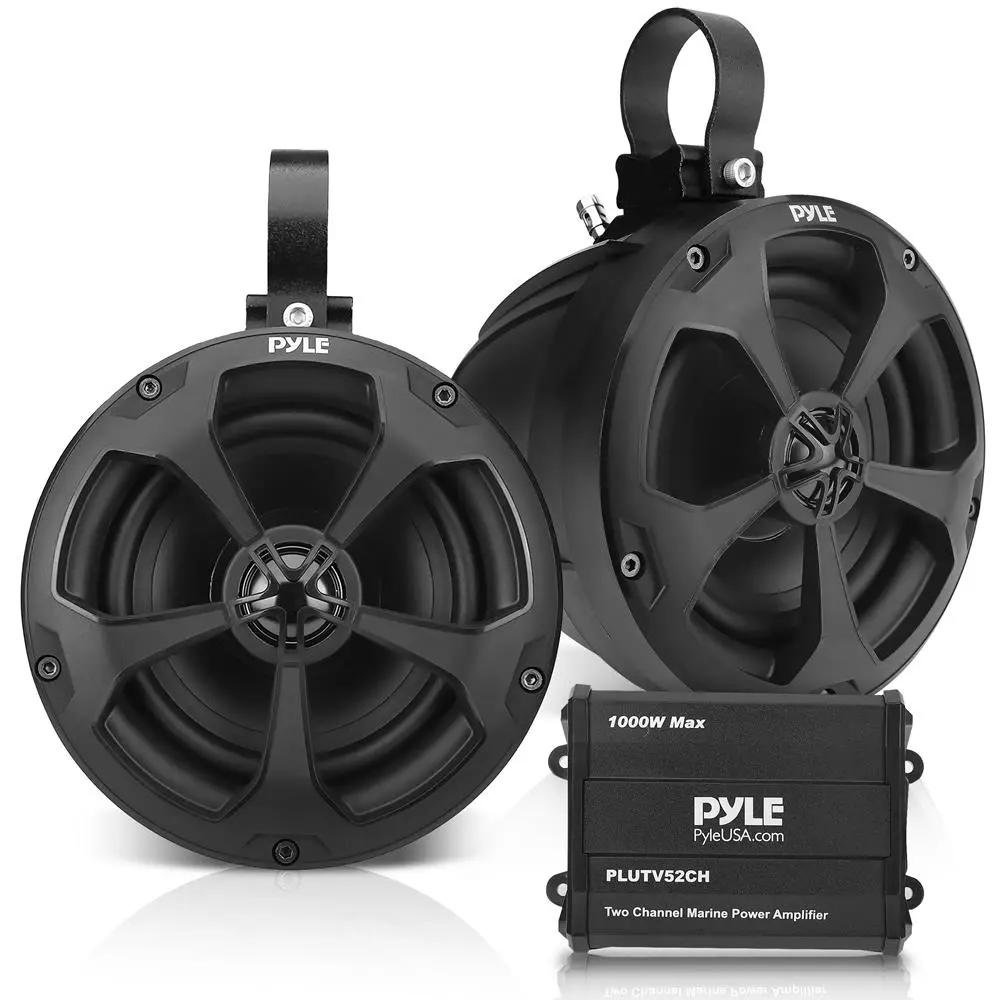 1000W Waterproof Marine Speakers  | 2-Channel  Weatherproof Stereo System for Boat  - Roll Bar Mount Audio System for Boat, ATV, UTV, Golf Cart, Motorcycle & Off-Road Vehicles