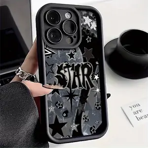 Stylish Dark Five-pointed Star Pattern Mobile Phone Case  for iPhone 16/15/14Pro/13/12/11/Plus/Pro/Max/Mini for men and women TPU Anti-fall and Dirt-Resistant Protective Soft Case Cover Protector Protection Cellphone