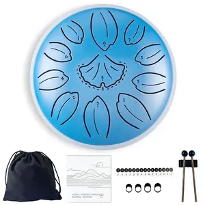 TUOKING Rain Drum for Outside Steel Tongue Drum 6 Inch 11 Notes C Key Handpan Drum for Adults and Beginners Sound Healing Musical Instrument for Meditation, Yoga, Music Lovers(Blue,Black,Green) Quiet Mesh Electronic Set Transparent Metal Kit fun activity