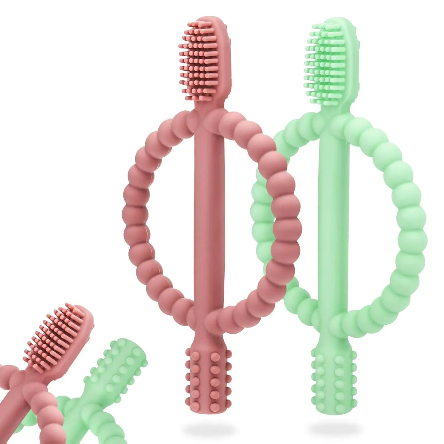 Baby Teething Toys with Easy-Hold Handle  Silicone Infant Toothbrush  Textured On Both Sides Helps Massage  Soothe Sore Gums  Teething Toys for Babies 0-6 Months