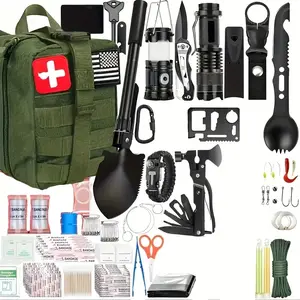 263pcs Ultimate Outdoor Survival Kit For Men - Includes Compact Tent, Camping Axe, Folding Shovel, LED Flashlight & More In Durable MOLLE Bag - Perfect For Hiking, Climbing, Camping & Emergency Adventures