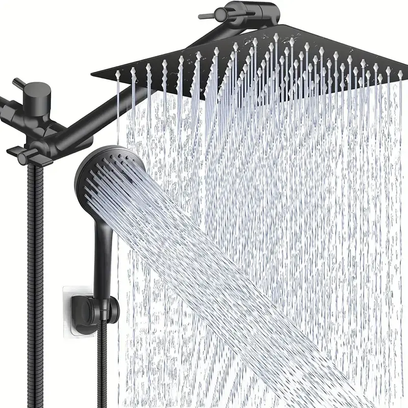 Dual Shower Head with Handheld, High-Pressure 3-Way Shower Combo, 8/10 Inch Rain Shower Head with 11-inch Adjustable Extension Arm and 5 Settings Handheld Showerhead Combo, Powerful Low-pressure Water Shower Spray