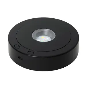 4.5''*1.2'' LED Rotating Display Stand-Positive and Negative Rotation Display with Color Changing Mode LED Lighted Base for Glass Crystal Art Decor(Woodgrain)