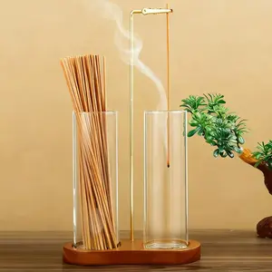 2-in-1 Incense Holder for Sticks, Incense Burner Holder with Glass Ash Catcher & Stick Storage, Bedroom House Yoga Meditation Zen Decor, Spa Gifts for Women, Unique Cozy Home Decor, Natural Wood