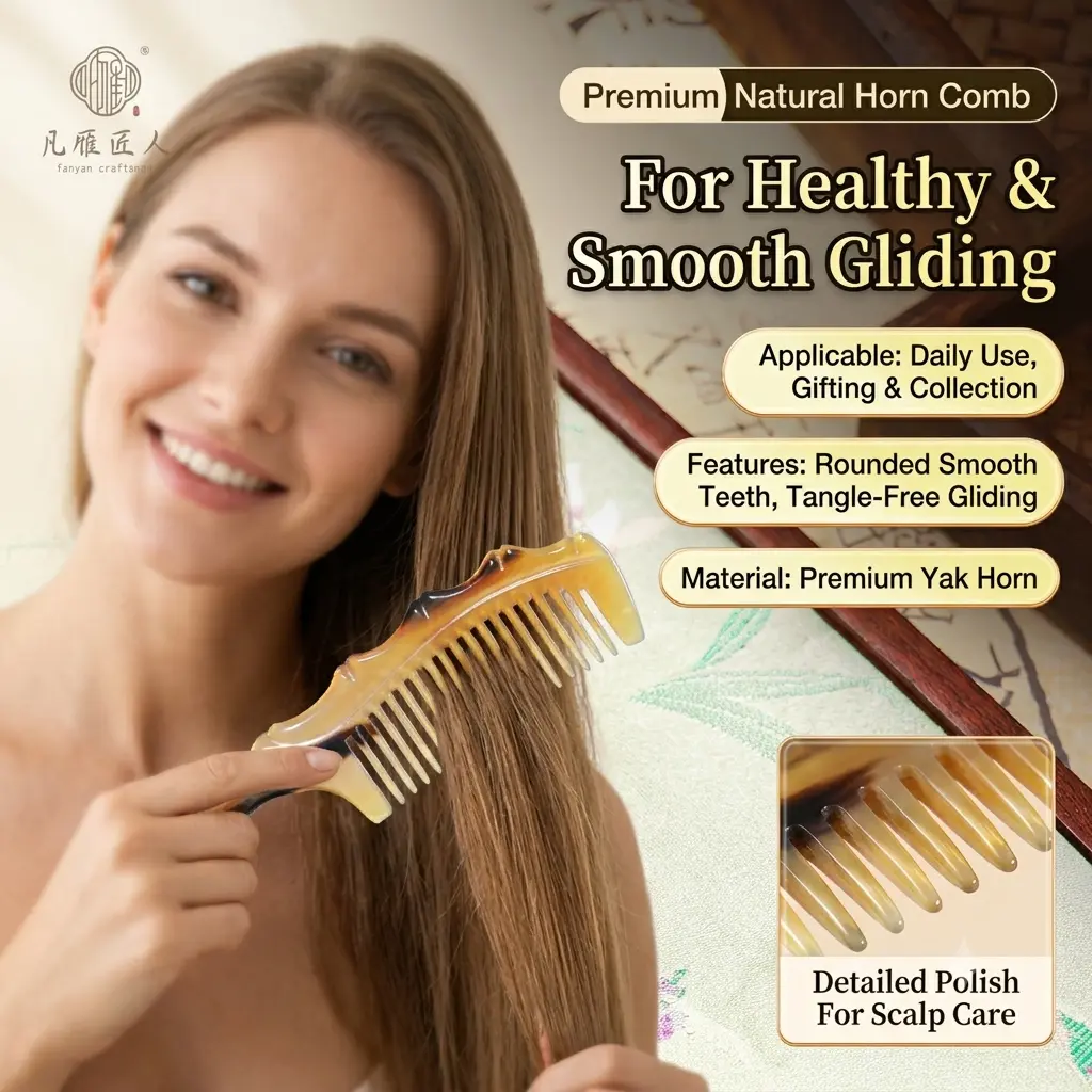 [FANYANCRAFTSMAN] Bamboo & Cat Demon Shaped Natural Yak Horn Hair Comb, Anti-Static Smooth Gliding Scalp Nourishing Comb for Women, Hand-Polished Luxury Hair Care Comb, Ideal Wellness Gift for Loved Ones