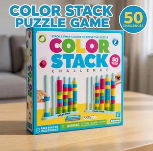 Color Stack Puzzle Game for Kids & Family Ring Matching Brain Teaser with 50 Challenge Cards Fast Reflex Strategy Table Game for 2 Players