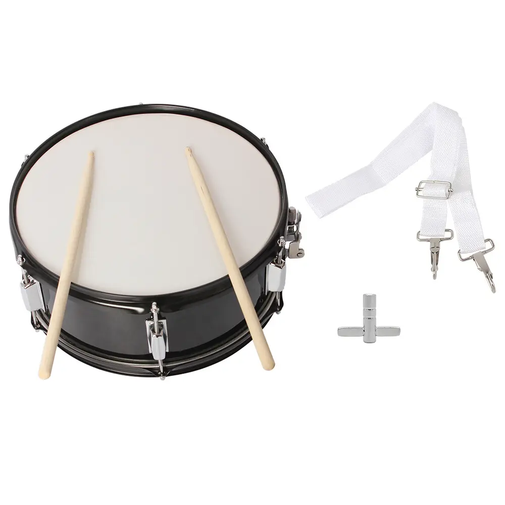 14x5.5 In Adjustable Professional Marching Snare Drum Kit - Black Metal Vintage Percussion Instrument with Drumstick, Strap, Wrench & Accessories for Beginners
