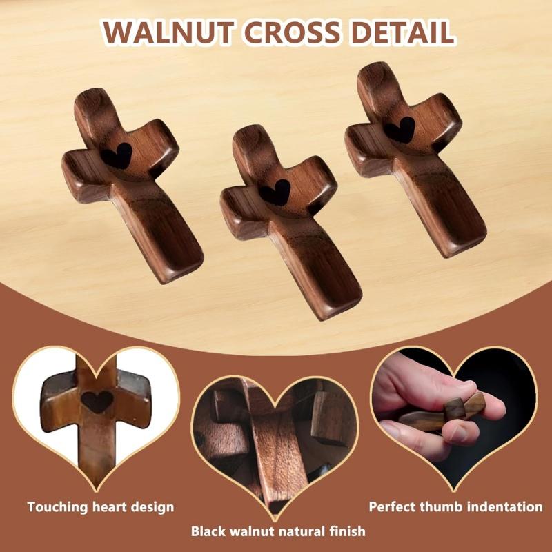 Cross Bulk My Heart, Encouragement Gift, Relieve Anxiety Comfort for Clutching, Clinging and Praying, Wooden Cross Fidget, Pocket Olive Wood Crosses Religious Gift for All Age(20/6/3pcs)