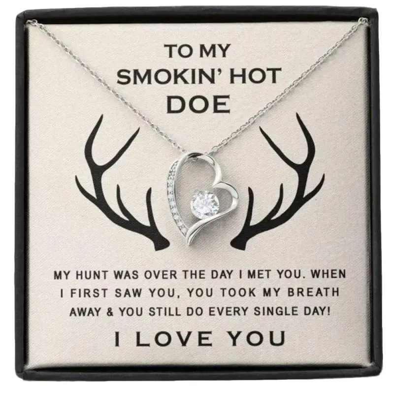 Wife Necklace, To My Smokin’ Hot Doe Hunter Wife Necklace Gift For Future Wife Fiance Girlfriend Deer, Fiancé, Girlfriend, Jewelry Gift, Birthday or Christmas for Her, Romantic Hunting Couple Gift, Meaningful Jewelry with Message Card for Hunter’s Wife